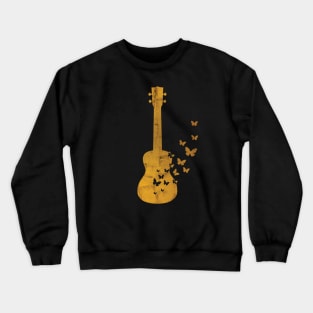 Ukulele Silhouette Turning Into Butterflies Gold Crewneck Sweatshirt